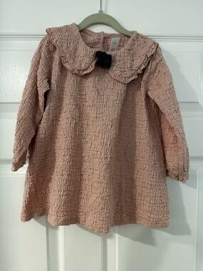 H&M Pink Textured Baby Dress with Black Bow